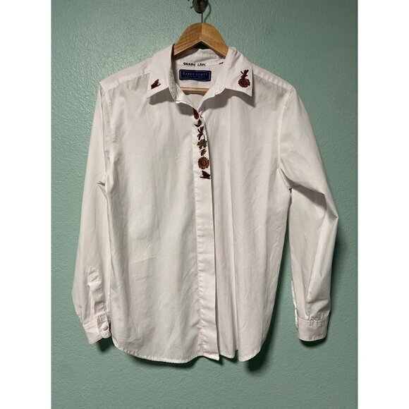Karen Scott Tops - Karen‎ Scott Women's White Button Down Sunflower Butterfly Shirt Top
